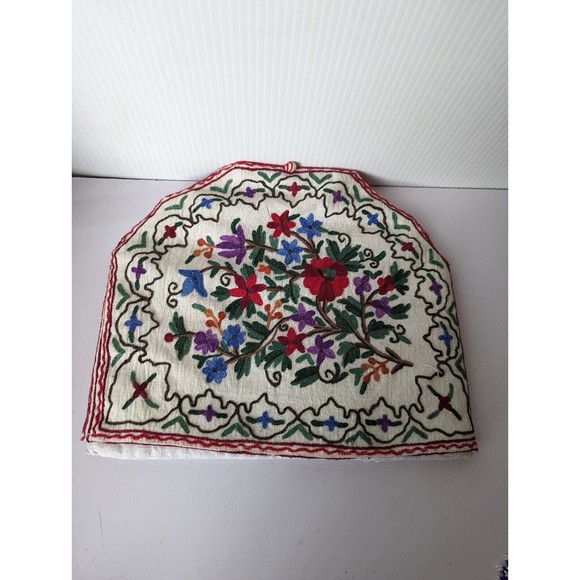 Vintage Heavily Embroidered Tea Pot Cozy Floral Thickly Padded Liner Hand Made - Picture 2 of 11